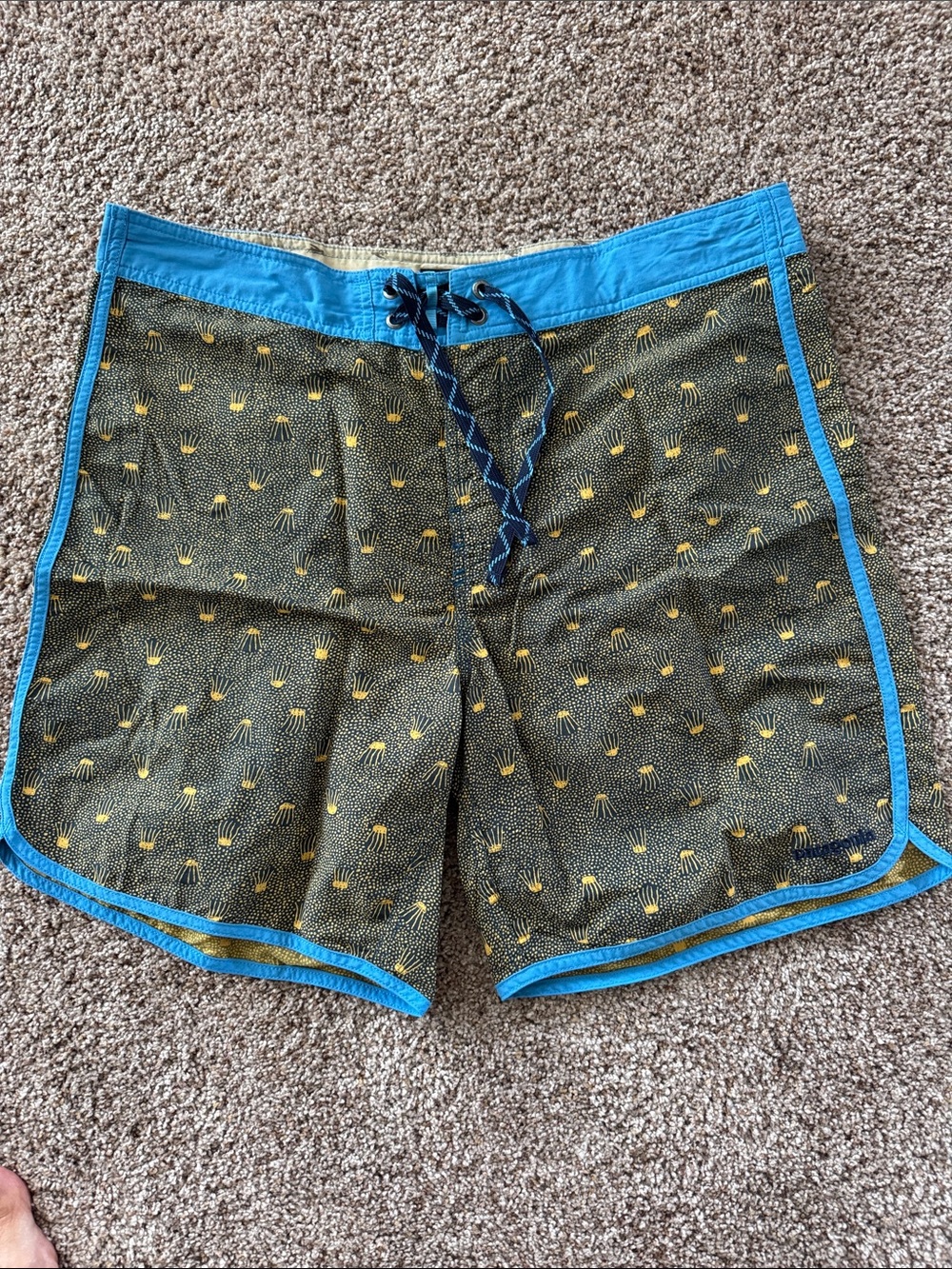 Men's Patagonia Olive & Blue Swim Trunks - Lightweight Boardshorts